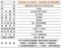 DC/ACインバータ CSAS-A1502R 出力:1500W/24V用(専用リモコン対応・正弦波タイプ)